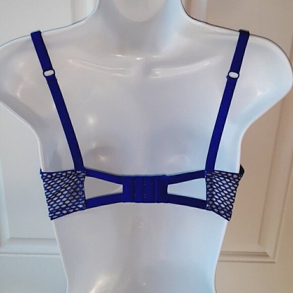 Victoria's Secret Very Sexy bra 80s Style Fishnet Plunge Underwire 32DD BLUE - Picture 3 of 6